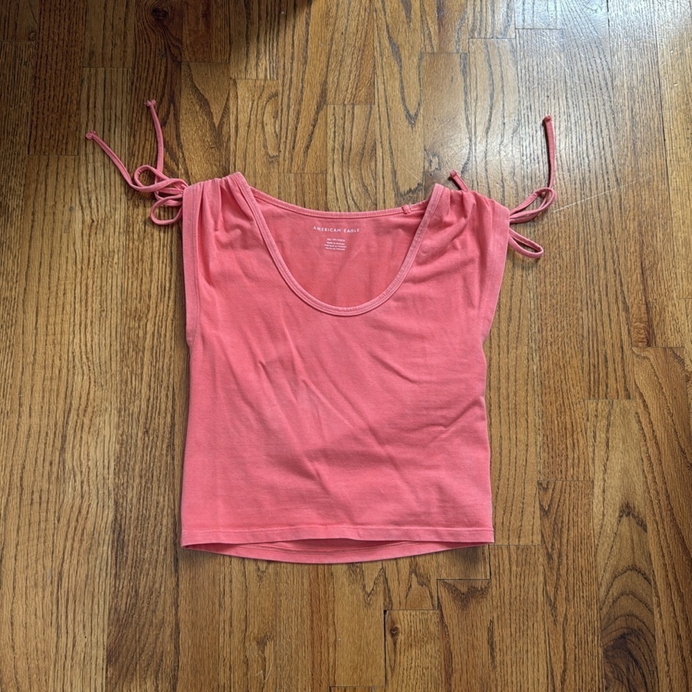 Coral American Eagle Cinced Shoulder Tee
